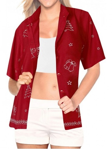 Cover-Ups Women's Hawaiian Blouse Shirt Short Sleeves Nightwear Shirt Embroidered - Spooky Red_x471 - C012N77QXU0 $41.45