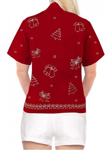 Cover-Ups Women's Hawaiian Blouse Shirt Short Sleeves Nightwear Shirt Embroidered - Spooky Red_x471 - C012N77QXU0 $25.42