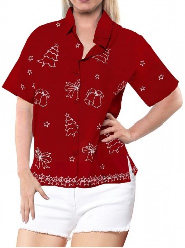 Cover-Ups Women's Hawaiian Blouse Shirt Short Sleeves Nightwear Shirt Embroidered - Spooky Red_x471 - C012N77QXU0 $25.42