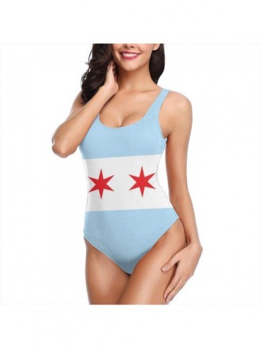 One-Pieces Chicago Flag Women's Bikini Swimwear Beach Suit Bathing Suits One-Piece Swimsuit - White - CG18WQI50ZN $20.81