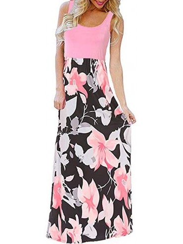 Cover-Ups Women Short Sleeve Dress Loose Solid Plain Maxi Dress Casual Long Party Dress with Pockets Split Summer Dress Tank ...
