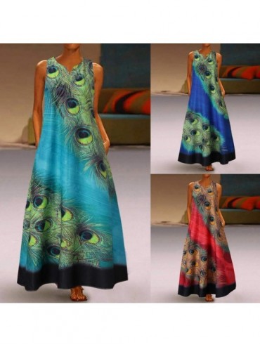 Cover-Ups Women's Vintage Boho V Neck Sleeveless Long Maxi Dress Floral Print Summer Casual Loose Party Tank Swing Dresses Z5...