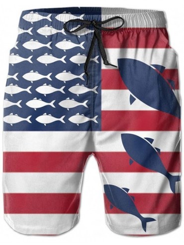 Board Shorts Men's Hawaiian Beach Shorts 3D Printed Swim Trunks Quick Dry Surf Bathing Suit - Usa Flag Fish - CN18UID2WO3 $47.92