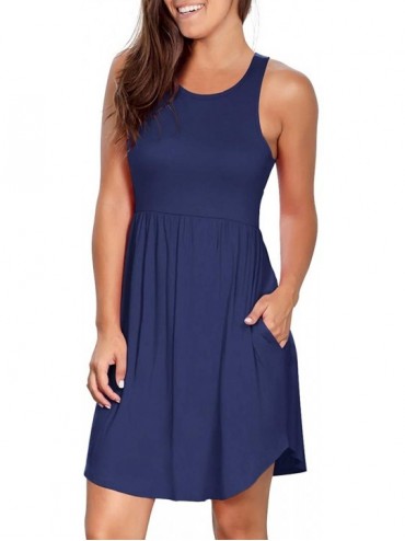 Cover-Ups Womens Dresses Summer Casual Loose Swing Sundress with Pockets - A Navy Blue - CK19C79EDC5 $45.13