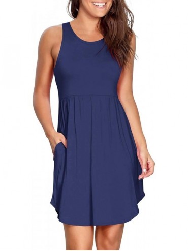 Cover-Ups Womens Dresses Summer Casual Loose Swing Sundress with Pockets - A Navy Blue - CK19C79EDC5 $18.76