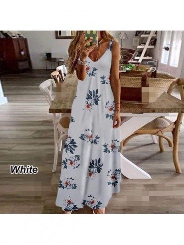 One-Pieces Cami Tank Dresses for Women Elegant Summer V Neck Floral Maxi Dress Sleeveless Long Dresses Beach Sundress - CM190...