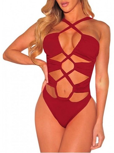 One-Pieces Womens Sexy One Piece Bandage High Waisted Swimsuits Padded Bikini Beach Swimwear - Red - CE189ZS9L9A $21.00