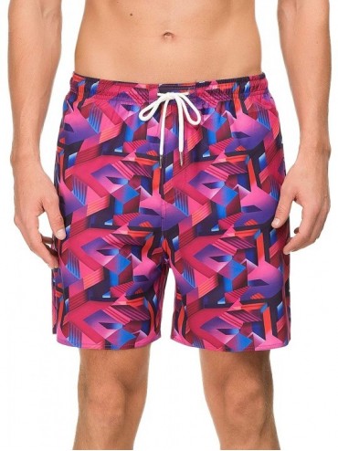 Trunks Men's Swim Trunks Quick Dry Beach Shorts with Pockets - Red Geometry - CG18IK4990H $23.93