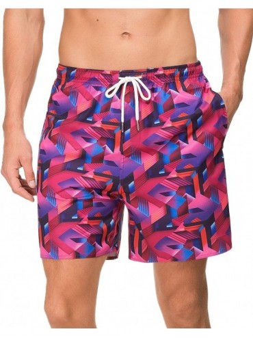 Trunks Men's Swim Trunks Quick Dry Beach Shorts with Pockets - Red Geometry - CG18IK4990H $13.72