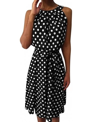 Tankinis Womens Dots Boho Mini Dress Lady Beach Summer Sundrss Maxi Dress - Black-a - CR18U4G0N4S $32.83