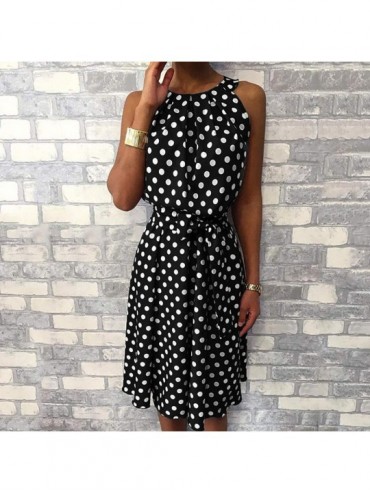 Tankinis Womens Dots Boho Mini Dress Lady Beach Summer Sundrss Maxi Dress - Black-a - CR18U4G0N4S $13.39