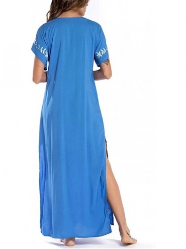 Cover-Ups Women Plus Size Kaftan Swimsuit Cover Up Beach Caftan Dresses - C-blue - CK18ARERA8O $24.16