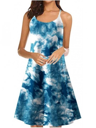 Cover-Ups Mini Dress Women Tie-dye Print Halter Beach Fashion Elegant Skirt - Navy - CN1900H4XY8 $34.32