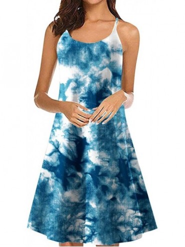 Cover-Ups Mini Dress Women Tie-dye Print Halter Beach Fashion Elegant Skirt - Navy - CN1900H4XY8 $17.16