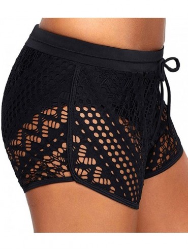 Racing Women's Lace Crochet Skirted Bikini Bottom Swimsuit Short Skort Swim Skirt Bathing Beachwear - Black-1 - CF196OU0YI5 $...