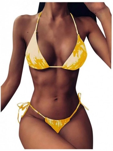 Sets Women's Sexy Tie Dye Leopard Print Brazilian Bikini High Cut Two Piece Swimsuit - C-yellow - C2190HZ47Q6 $25.62