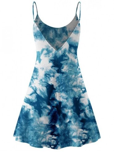 Cover-Ups Mini Dress Women Tie-dye Print Halter Beach Fashion Elegant Skirt - Navy - CN1900H4XY8 $17.16