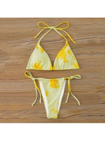 Sets Women's Sexy Tie Dye Leopard Print Brazilian Bikini High Cut Two Piece Swimsuit - C-yellow - C2190HZ47Q6 $11.23