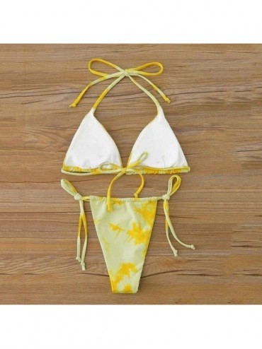 Sets Women's Sexy Tie Dye Leopard Print Brazilian Bikini High Cut Two Piece Swimsuit - C-yellow - C2190HZ47Q6 $11.23