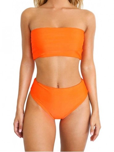 Sets Women's Sexy Two Piece Swimsuit Bandeau Bikini Set Swimwear Bathing Suit - Orange - CW18UZS8KA7 $41.51