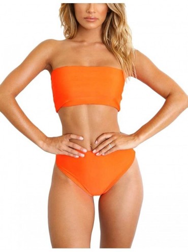 Sets Women's Sexy Two Piece Swimsuit Bandeau Bikini Set Swimwear Bathing Suit - Orange - CW18UZS8KA7 $26.72