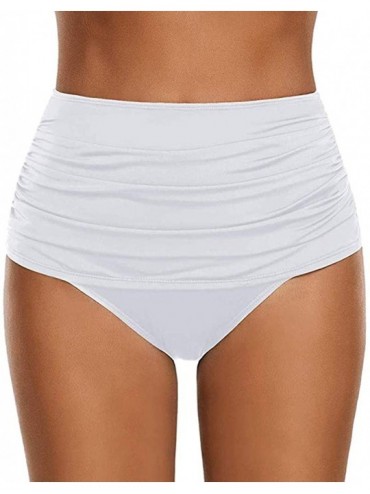 Tankinis Women's High Waisted Swim Bottom Ruched Bikini Tankini Swimsuit Briefs - White - CO196EZ0DUY $19.63