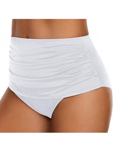 Tankinis Women's High Waisted Swim Bottom Ruched Bikini Tankini Swimsuit Briefs - White - CO196EZ0DUY $8.52