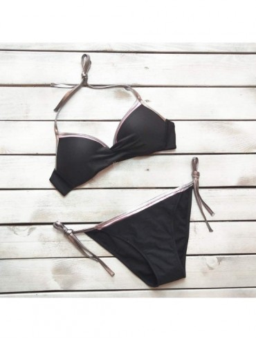 Rash Guards Women Bandeau Bandage Bikini Set Push-Up Brazilian Swimwear Beachwear Swimsuit - Hot Pink-1 - CT18R54S9IH $38.29