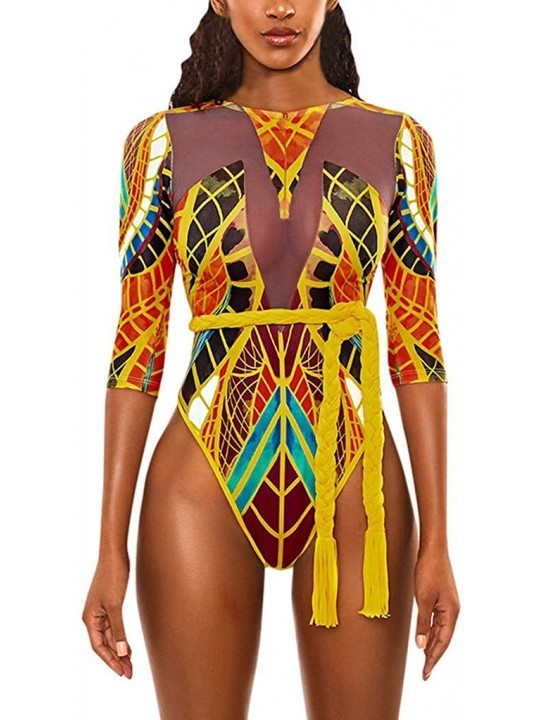 One-Pieces Women One Piece Swimwear African Print Push-Up Padded Bra Swimsuit Changeshopping - Gold - CI194K9WSRL $24.79