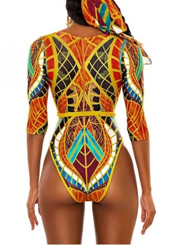 One-Pieces Women One Piece Swimwear African Print Push-Up Padded Bra Swimsuit Changeshopping - Gold - CI194K9WSRL $24.79