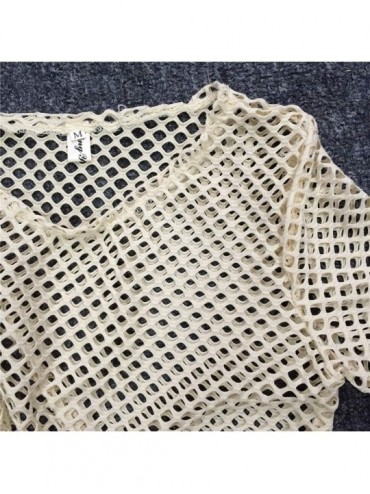 Cover-Ups Women Lace Crochet Chiffon Trim Tassel Long Sleeve Mesh Knitted Dress Bikini Sarong Wrap Swimwear - Khaki - CY18WTG...