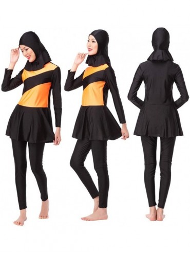 Racing Women's Full Length Long Muslim Islamic Burkini Modest Swimwear - Orange - CB182AQMIXH $31.58