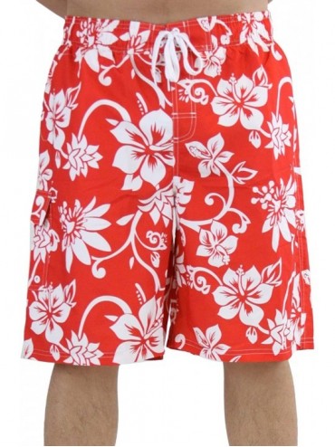 Board Shorts Men's Drawstring Waistband Side Pocket Swimwear Boardshorts - Red Leaf - CB17YTTLRRD $33.93