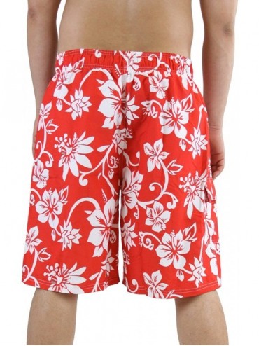 Board Shorts Men's Drawstring Waistband Side Pocket Swimwear Boardshorts - Red Leaf - CB17YTTLRRD $20.99