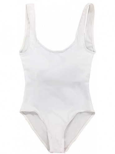 One-Pieces High Cut One Piece Bathing Suit with Pads - White - CD18HI74W7E $12.57
