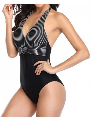 One-Pieces One Piece Swimsuits for Women Sexy V Neck Ruffled Flounce High Waited Swimsuit Vintage Plus Size Bathing Suits - C...
