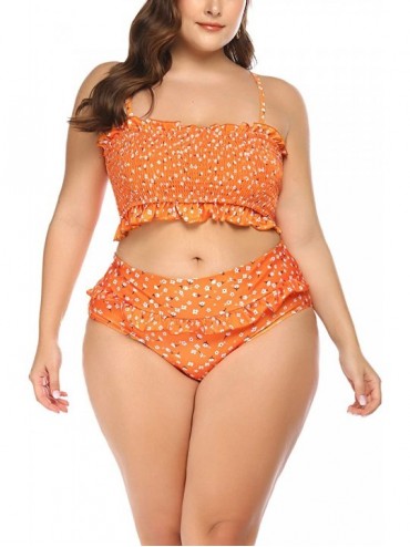 Sets Women Bikini Set Tummy Control Swimsuit Two Piece High Waist Floral Swimwear Plus Size - Style2-orange - C51943CUC6Q $25.53
