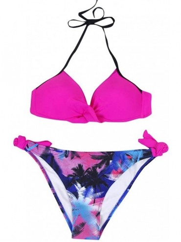 Sets Swimsuits for Womens- Cross Bandage Bikini Set Push-Up Brazilian Swimwear Beachwear Swimsuit - B-hot Pink - CF18MH5MITN ...