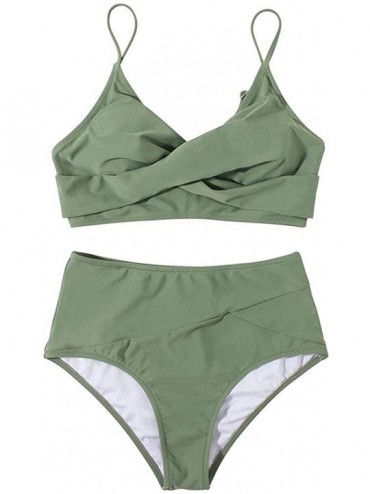 Sets Womens Swimsuits Sexy Push Up Cross Swimwear Tops High Waisted Bikini Set High Cut Two Piece Bathing Suits Army Green - ...