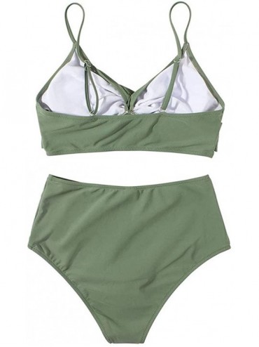 Sets Womens Swimsuits Sexy Push Up Cross Swimwear Tops High Waisted Bikini Set High Cut Two Piece Bathing Suits Army Green - ...