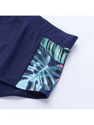 Sets Women's Plus Size Bikini Set Floral Print High Waisted Swimsuit Tummy Control 2 Pieces Bathing Suit - Blue Floral - C519...