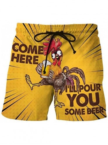 Board Shorts Men's Swim Trunks-Drawstring Elastic Waist Quick Dry Beach Shorts Cock Printed Casual Pants with Pockets - Yello...