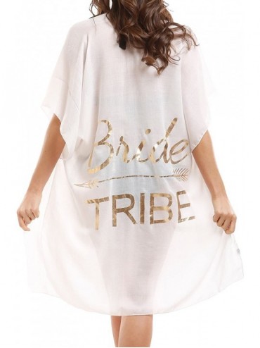 Cover-Ups Women's Summer Swimwear Bikini Beach Cover Up with Trendy Lettering. - Bride Tribe-white - CH180TTKSZA $16.15