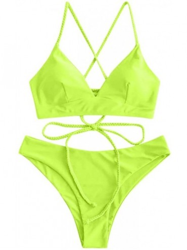 Tankinis Women's Bikini Sets Cut Flower Two Piece Swimsuit Pushups Swimwear Beachwear - 8 - Green - CV196EE89HC $25.62