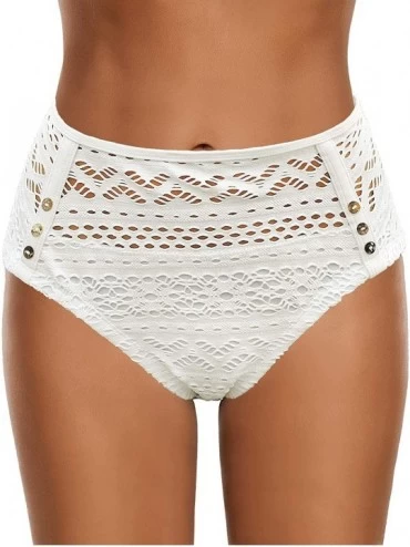 Bottoms Women's High Waist Ruched Bikini Bottom Solid Swim Shorts Tankini Brief - M Off-white - C119654NWO7 $34.88