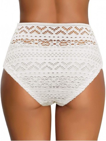 Bottoms Women's High Waist Ruched Bikini Bottom Solid Swim Shorts Tankini Brief - M Off-white - C119654NWO7 $18.38