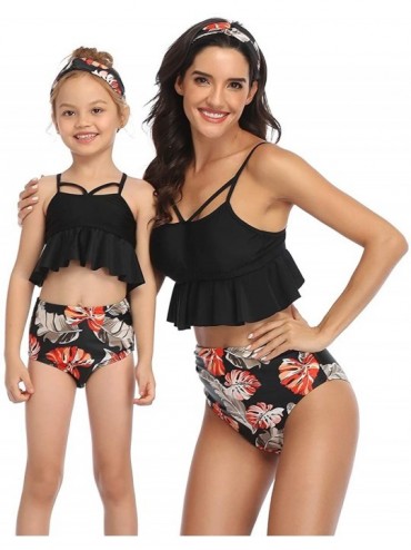 Sets Women Bikinis Mommy and Me Swimsuit Two Piece Spaghetti Strap Ruffle Floral High Waist Bathing Suit for Baby Girl Black ...