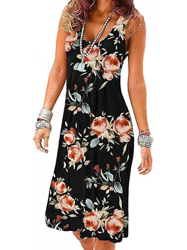 Cover-Ups Women Summer Casual Sleeveless Mini Plain Pleated Tank Vest Dresses - 2-flower Black Rose - CR18TNSL633 $44.29