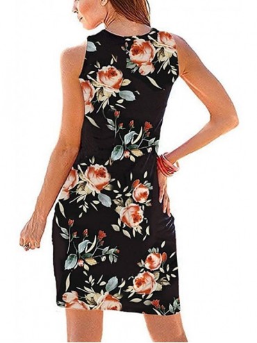 Cover-Ups Women Summer Casual Sleeveless Mini Plain Pleated Tank Vest Dresses - 2-flower Black Rose - CR18TNSL633 $20.95