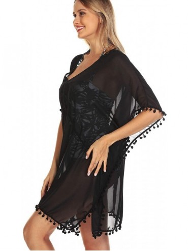 Cover-Ups Women's Chiffon Tassel Swimsuit Beach Bathing Suit Cover Ups Beachwear - Black - C119463STC8 $11.96